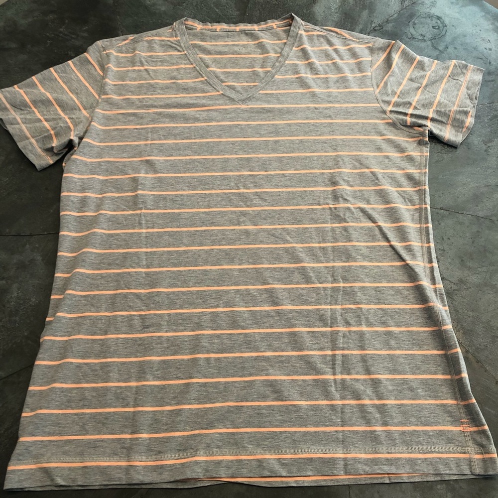 Lululemon Grey Stripe 5 Year V Neck Tee
